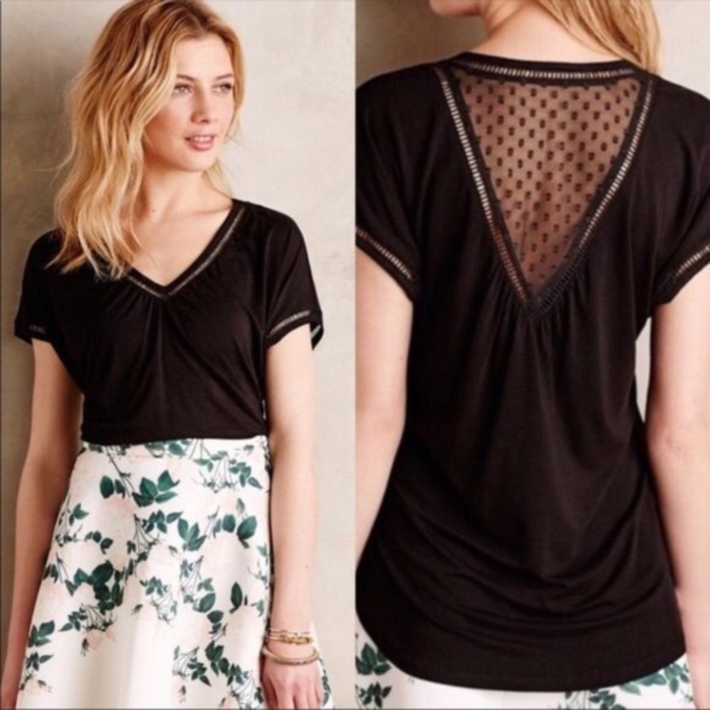 Anthropologie Meadow Rue V Neck Sheer Back Top